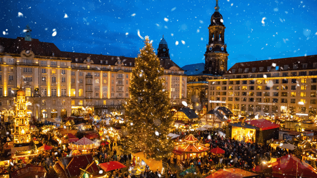 Marché de Noël avec animations interactives.