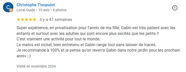 Avis client sur un anniversaire Laser Game privatisé dans un jardin